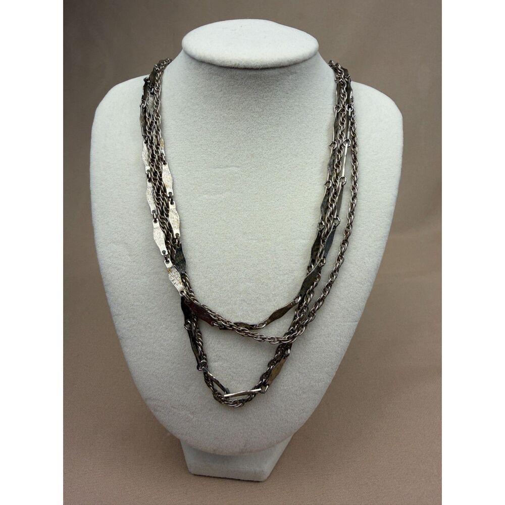 Vintage 1970s Silver-Tone Multi-Strand Layered Chain Necklace
